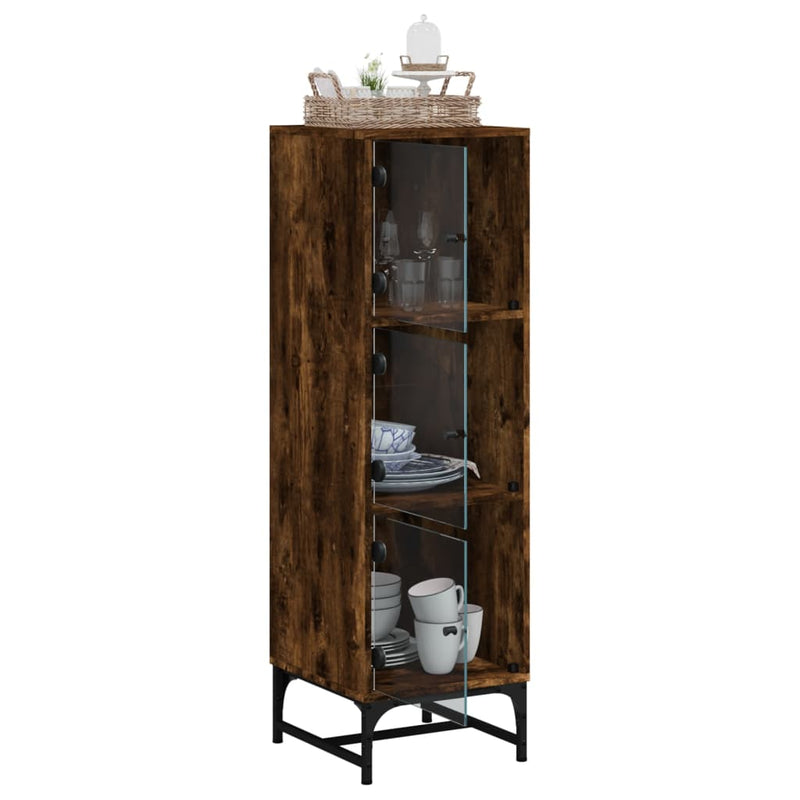 vidaXL füstös tölgy színű magasszekrény üvegajtókkal 35 x 37 x 120 cm