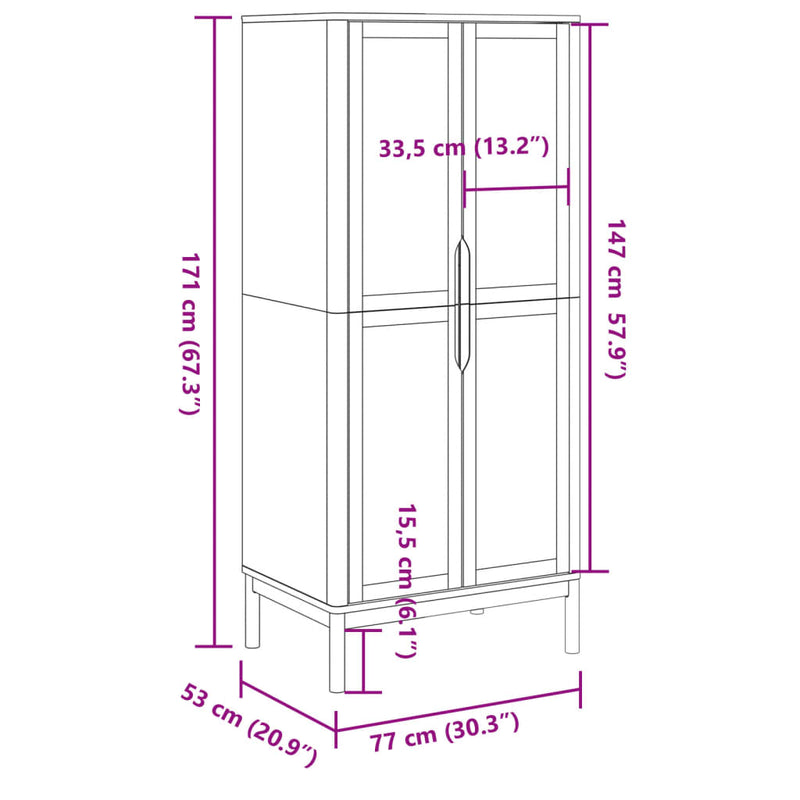 vidaXL FLORO viaszbarna tömör fenyőfa szekrény 77 x 53 x 171 cm