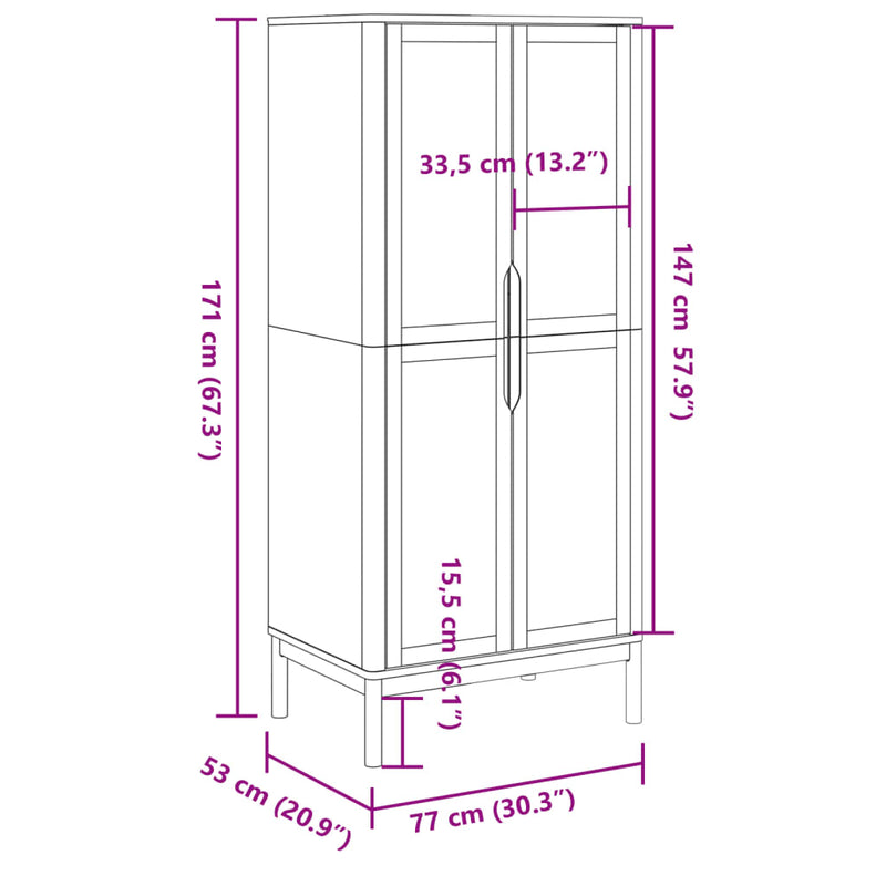 vidaXL FLORO fehér tömör fenyőfa szekrény 77 x 53 x 171 cm