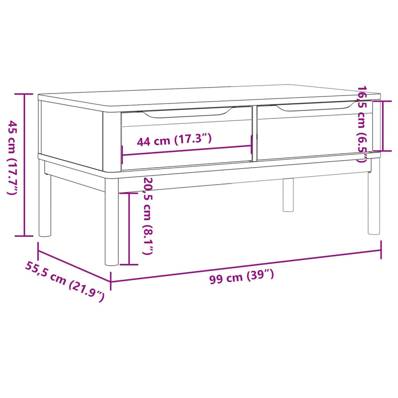 vidaXL FLORO szürke tömör fenyőfa dohányzóasztal 99 x 55,5 x 45 cm