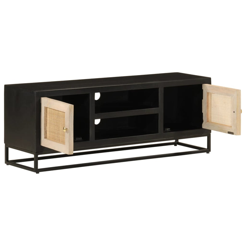 vidaXL fekete tömör mangófa és vas TV-szekrény 110 x 30 x 40 cm