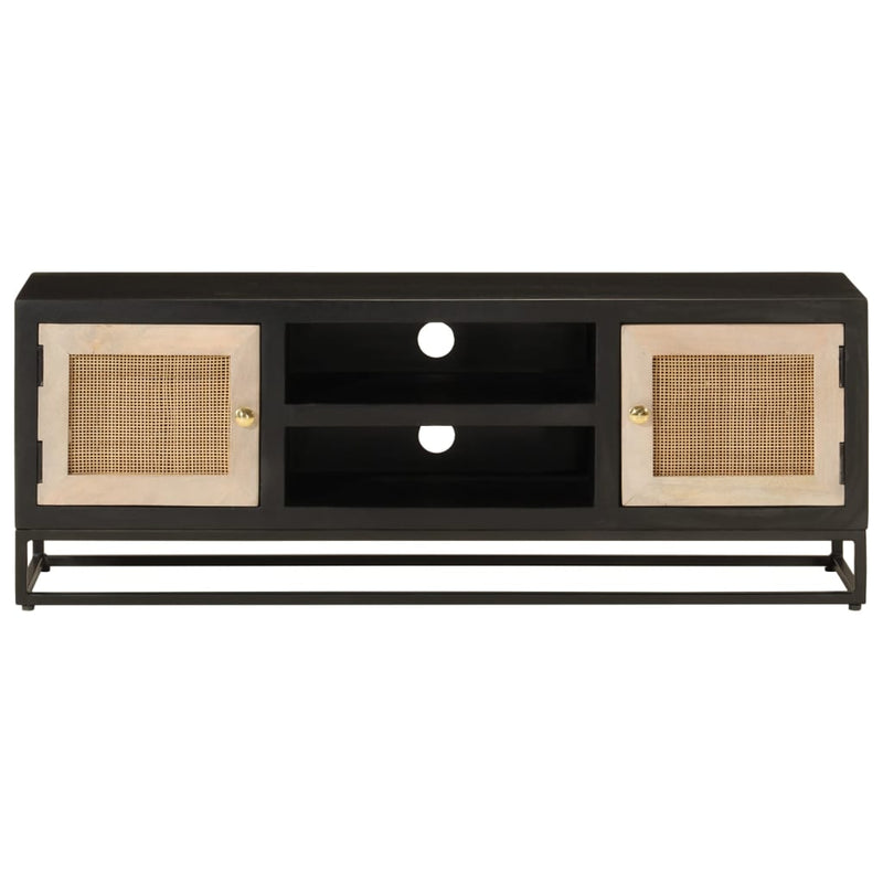 vidaXL fekete tömör mangófa és vas TV-szekrény 110 x 30 x 40 cm