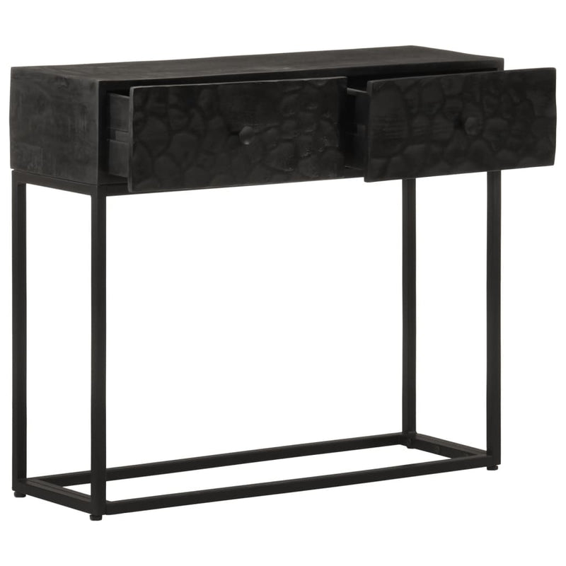 vidaXL fekete tömör mangófa és vas tálalóasztal 90 x 30 x 76 cm