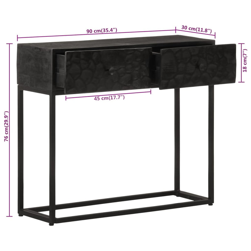 vidaXL fekete tömör mangófa és vas tálalóasztal 90 x 30 x 76 cm