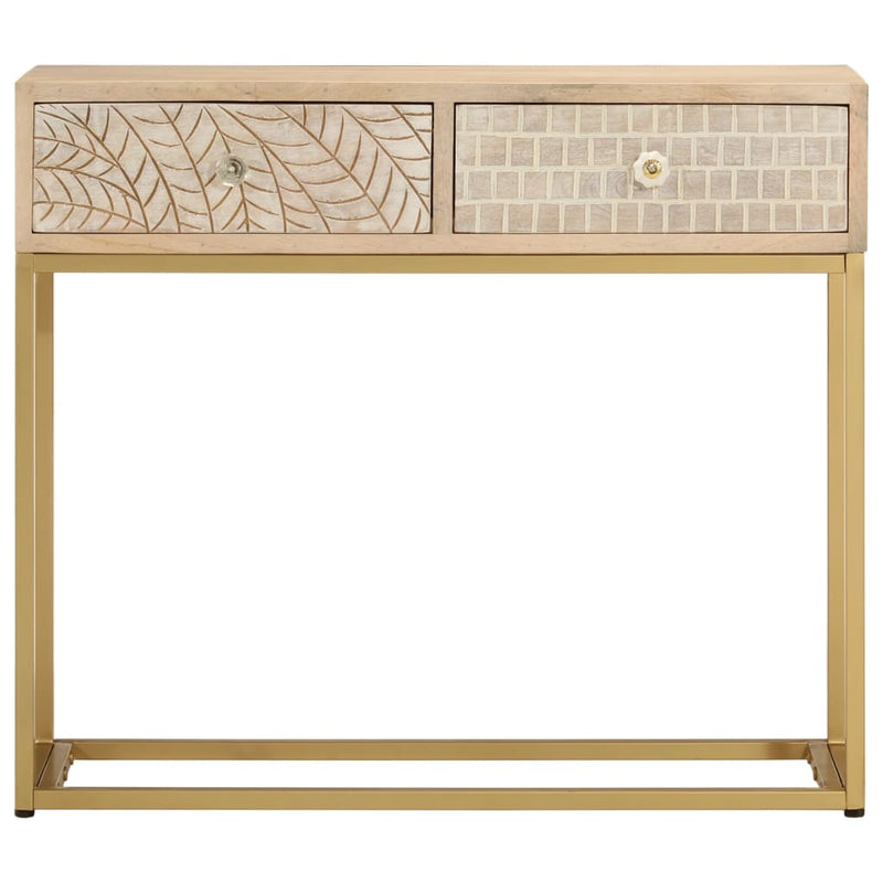 vidaXL tömör mangófa és vas tálalóasztal 90 x 30 x 76 cm
