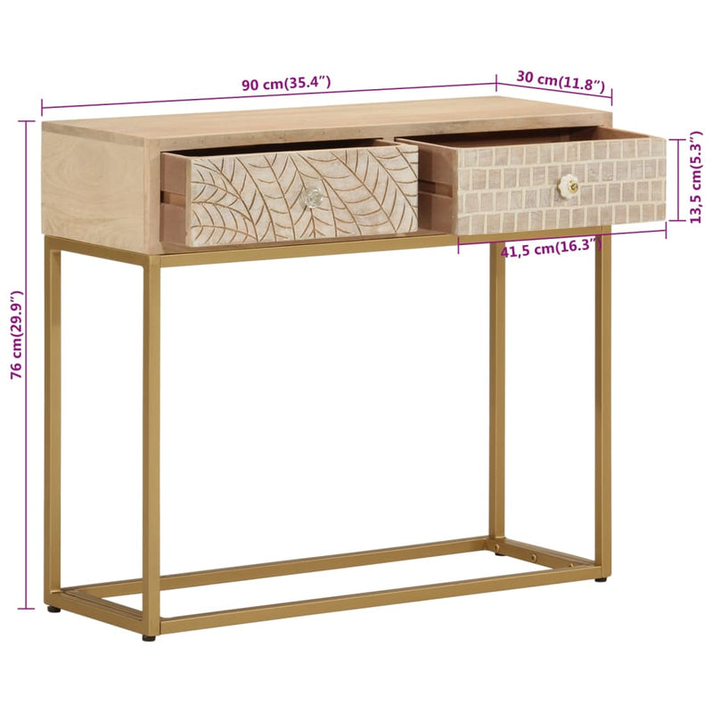 vidaXL tömör mangófa és vas tálalóasztal 90 x 30 x 76 cm