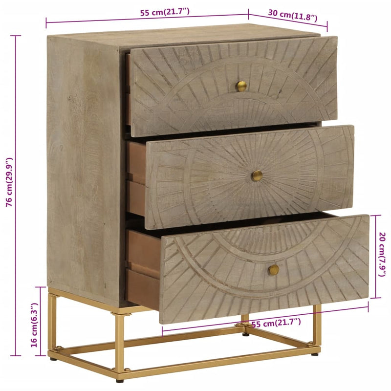 vidaXL tömör mangófa és vas komód 55 x 30 x 76 cm