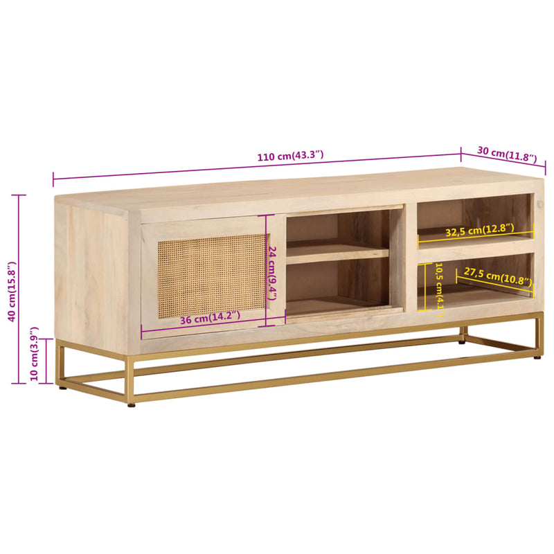 vidaXL tömör mangófa és vas TV-szekrény 110 x 30 x 40 cm