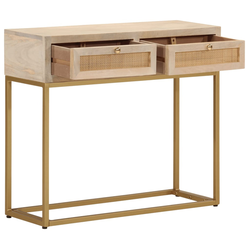 vidaXL tömör mangófa és vas tálalóasztal 90 x 30 x 76 cm