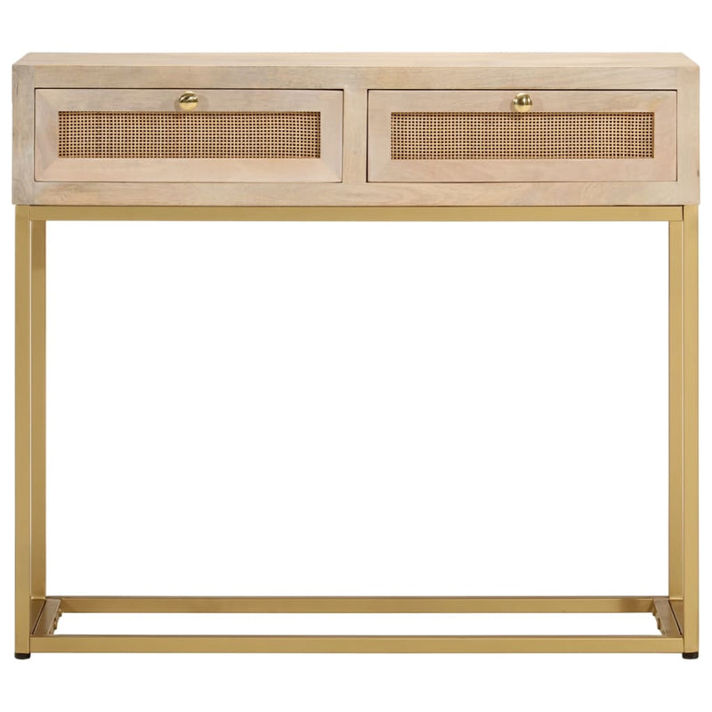 vidaXL tömör mangófa és vas tálalóasztal 90 x 30 x 76 cm