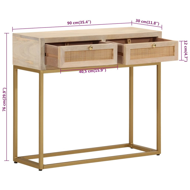 vidaXL tömör mangófa és vas tálalóasztal 90 x 30 x 76 cm