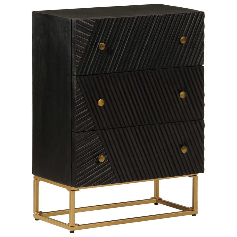 vidaXL fekete tömör mangófa és vas komód 55 x 30 x 76 cm