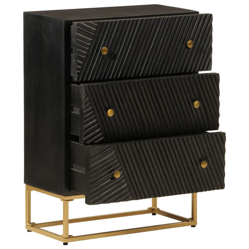 vidaXL fekete tömör mangófa és vas komód 55 x 30 x 76 cm