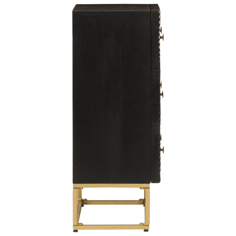 vidaXL fekete tömör mangófa és vas komód 55 x 30 x 76 cm