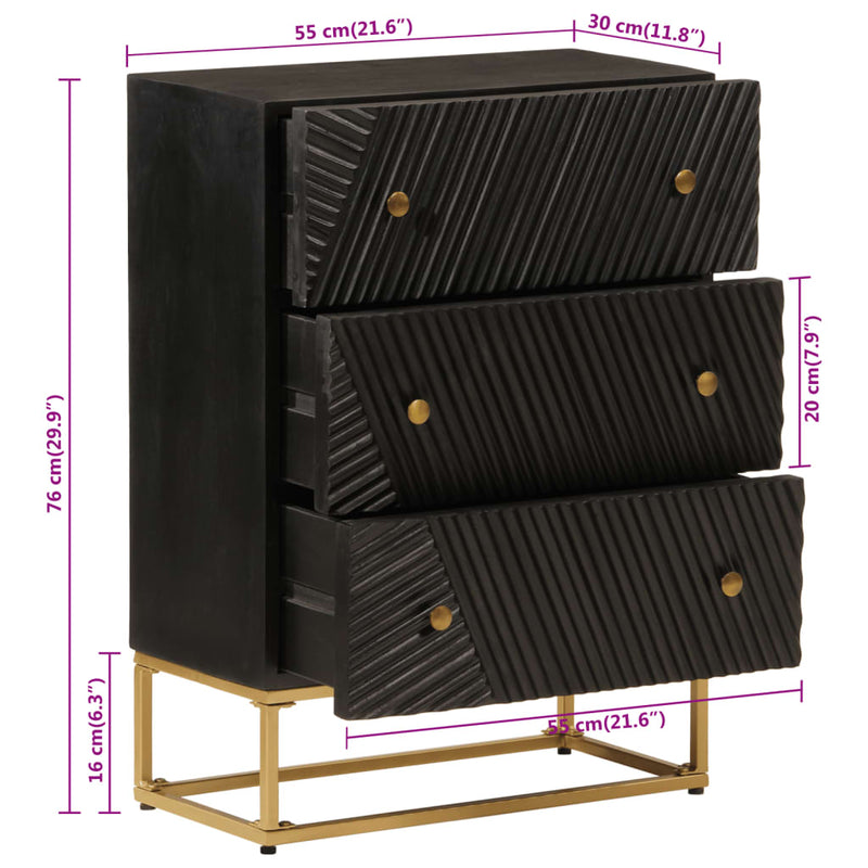 vidaXL fekete tömör mangófa és vas komód 55 x 30 x 76 cm