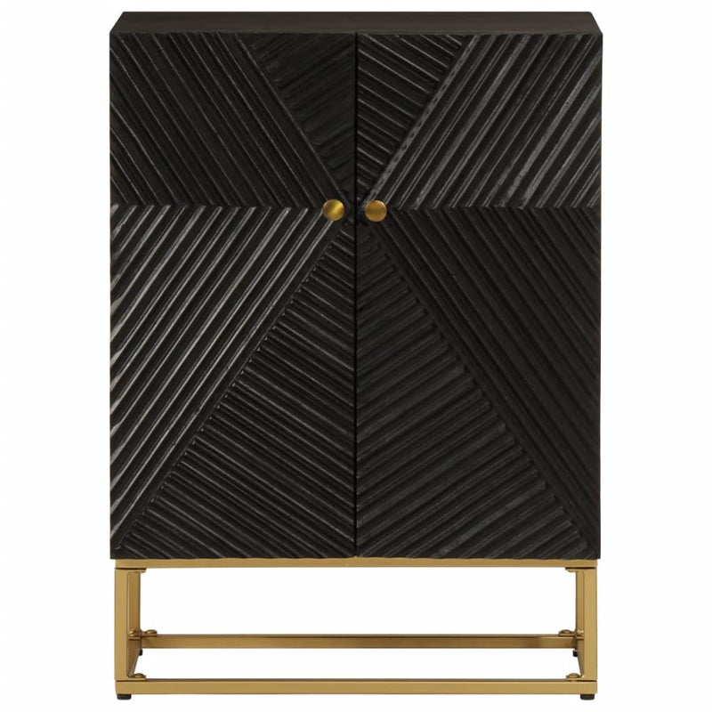 vidaXL fekete tömör mangófa és vas tálalószekrény 55 x 30 x 76 cm