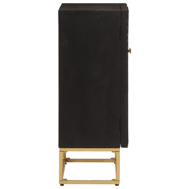 vidaXL fekete tömör mangófa és vas tálalószekrény 55 x 30 x 76 cm
