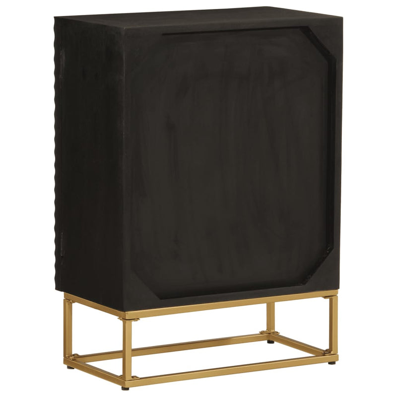 vidaXL fekete tömör mangófa és vas tálalószekrény 55 x 30 x 76 cm