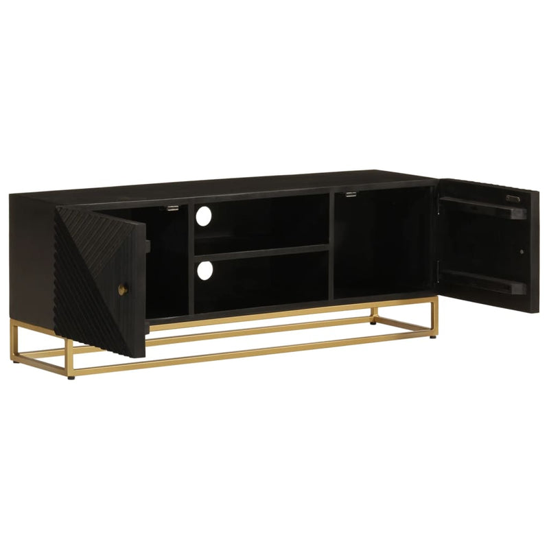 vidaXL fekete tömör mangófa és vas TV-szekrény 110 x 30 x 40 cm