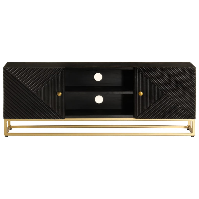 vidaXL fekete tömör mangófa és vas TV-szekrény 110 x 30 x 40 cm