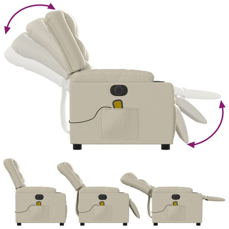 vidaXL krémszínű műbőr elektromos dönthető masszázsfotel