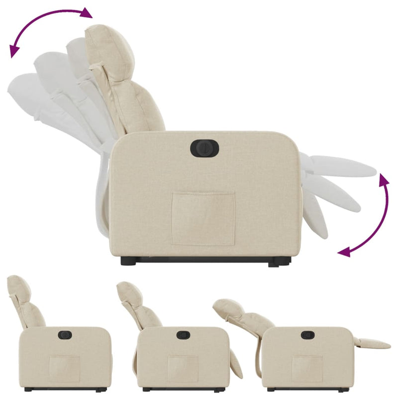 vidaXL elektromos felállást segítő krémszínű szövet dönthető fotel