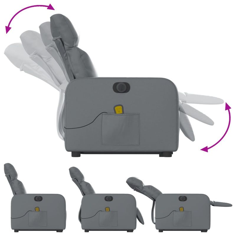 vidaXL elektromos szürke műbőr felállást segítő dönthető masszázsfotel