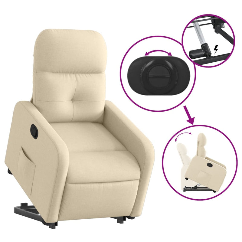 vidaXL krémszínű szövet felállást segítő dönthető fotel