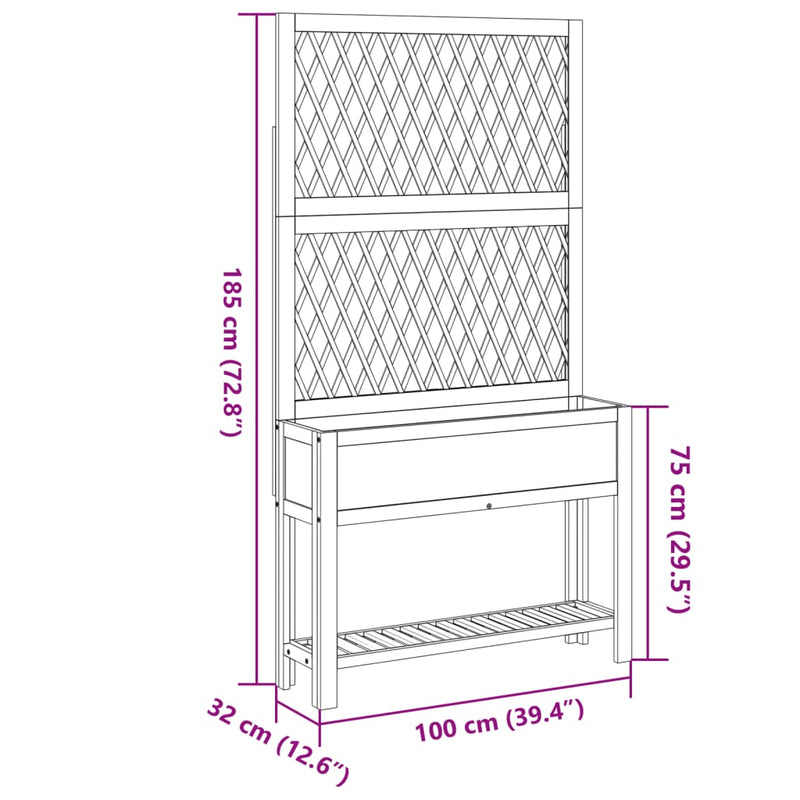 vidaXL tömör akácfa rácsos ültetőláda polccal 100 x 32 x 185 cm