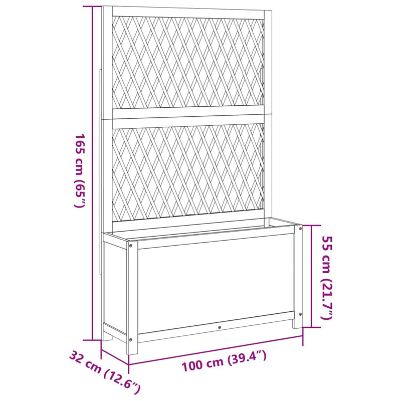 vidaXL tömör akácfa rácsos ültetőláda 100 x 32 x 165 cm