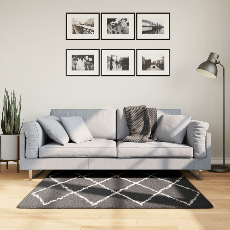 vidaXL PAMPLONA fekete és krém bolyhos modern szőnyeg 120 x 120 cm