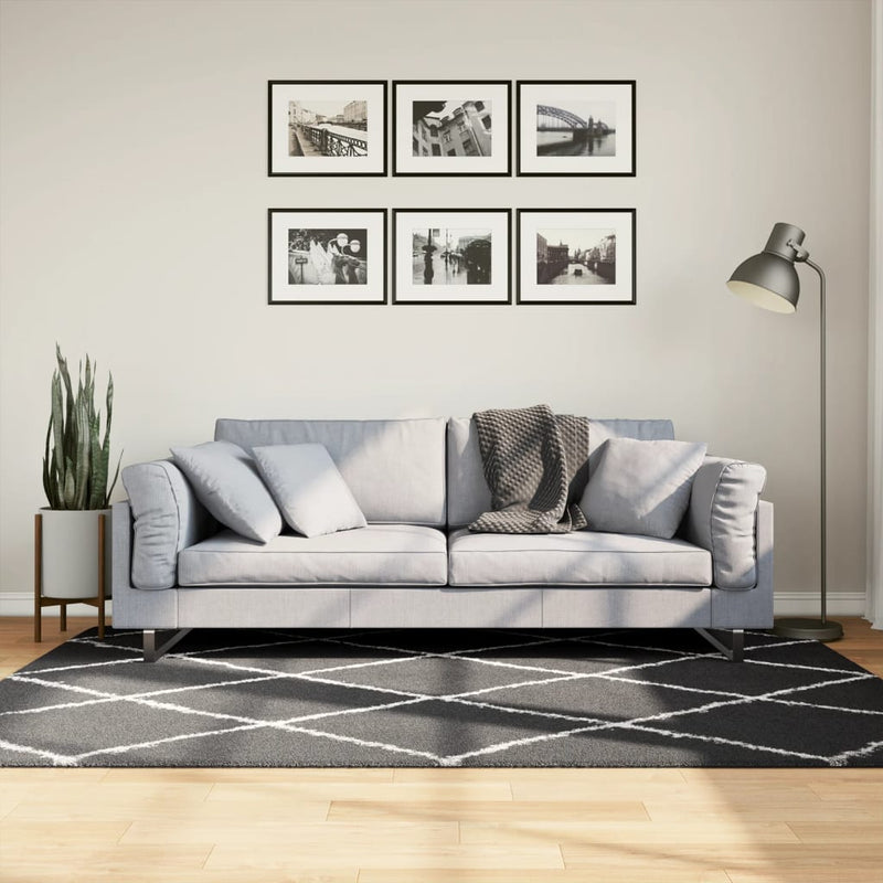 vidaXL PAMPLONA fekete és krém bolyhos modern szőnyeg 140 x 200 cm