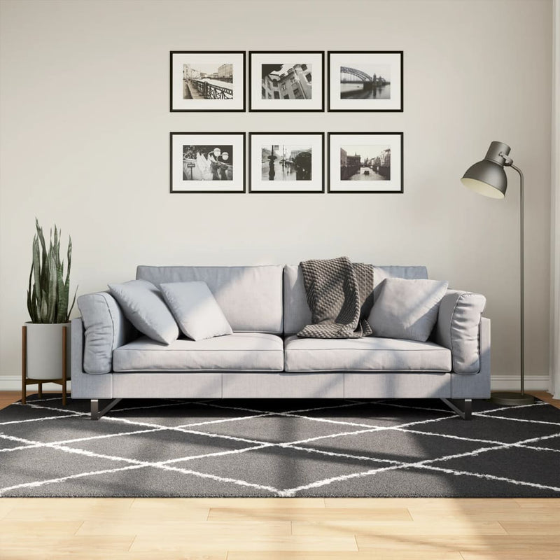 vidaXL PAMPLONA fekete és krém bolyhos modern szőnyeg 160 x 230 cm