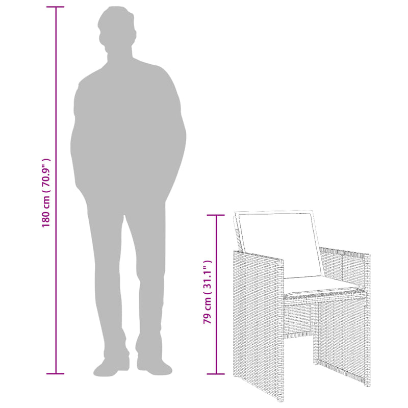 vidaXL 4 db fekete polyrattan kerti szék párnával