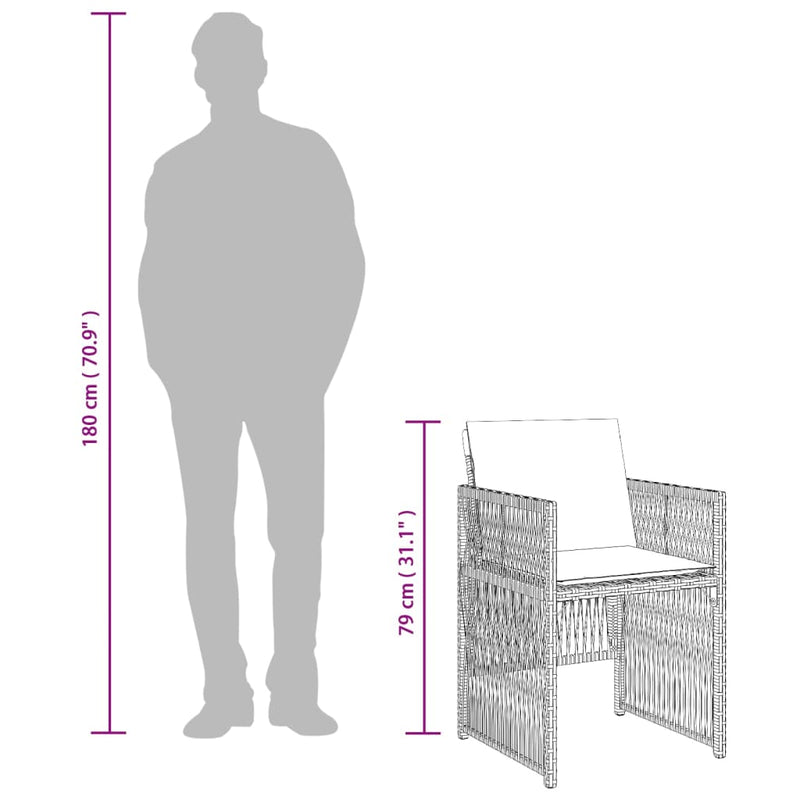 vidaXL 4 db fekete polyrattan kerti szék párnával