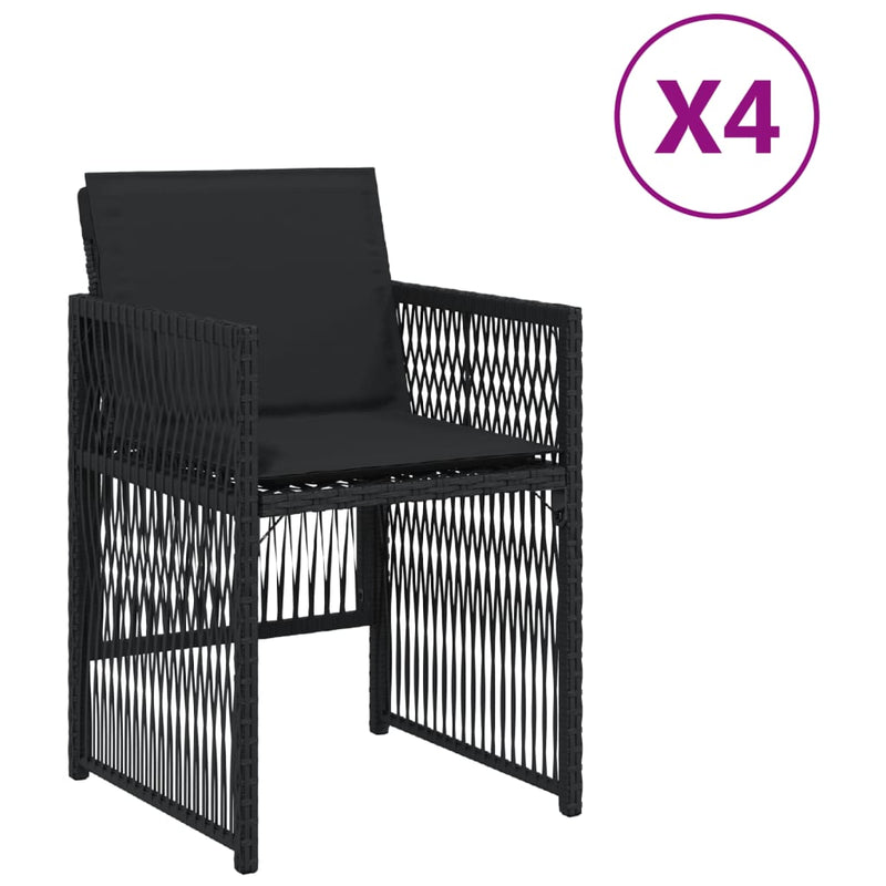 vidaXL 4 db fekete polyrattan kerti szék párnával