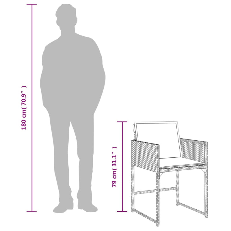 vidaXL 4 db fekete polyrattan kerti szék párnával