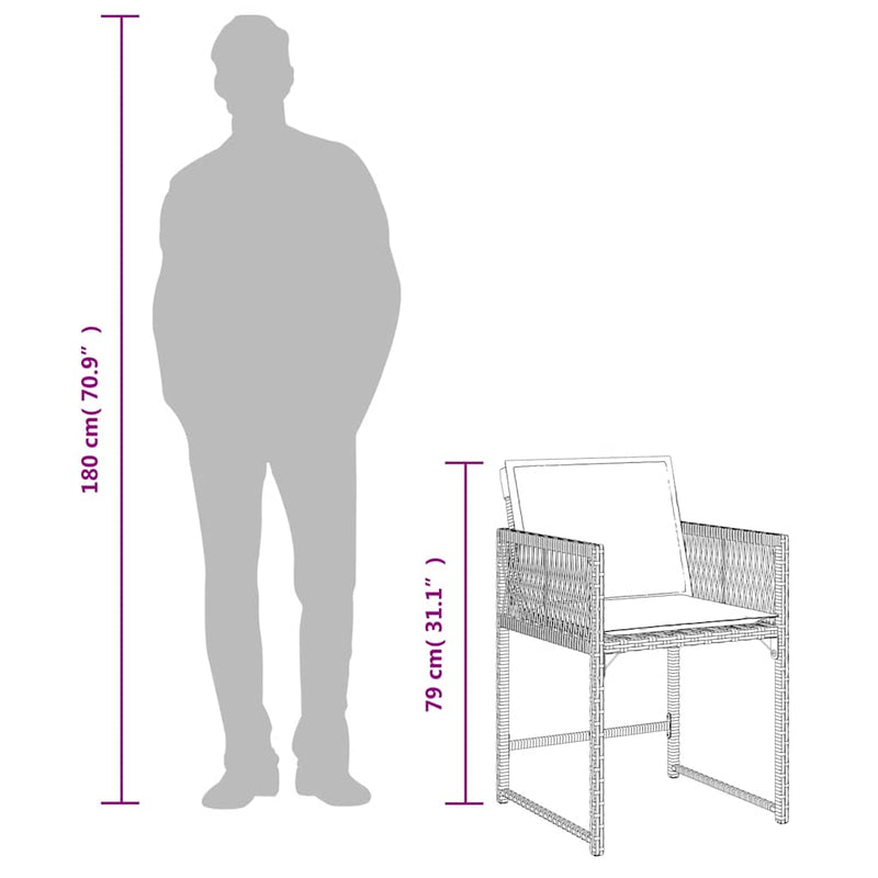 vidaXL 4 db fekete polyrattan kerti szék párnával