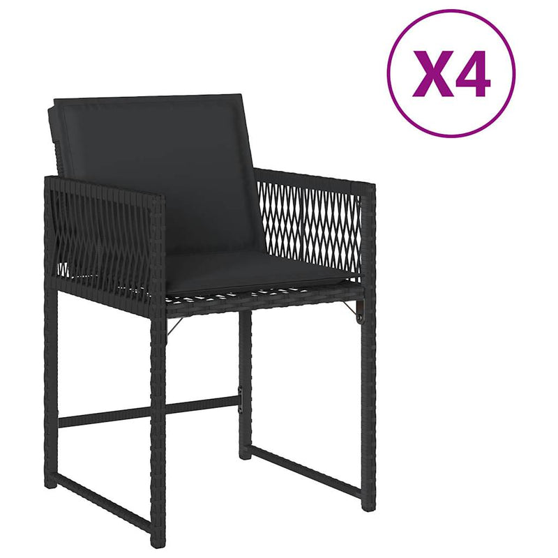 vidaXL 4 db fekete polyrattan kerti szék párnával