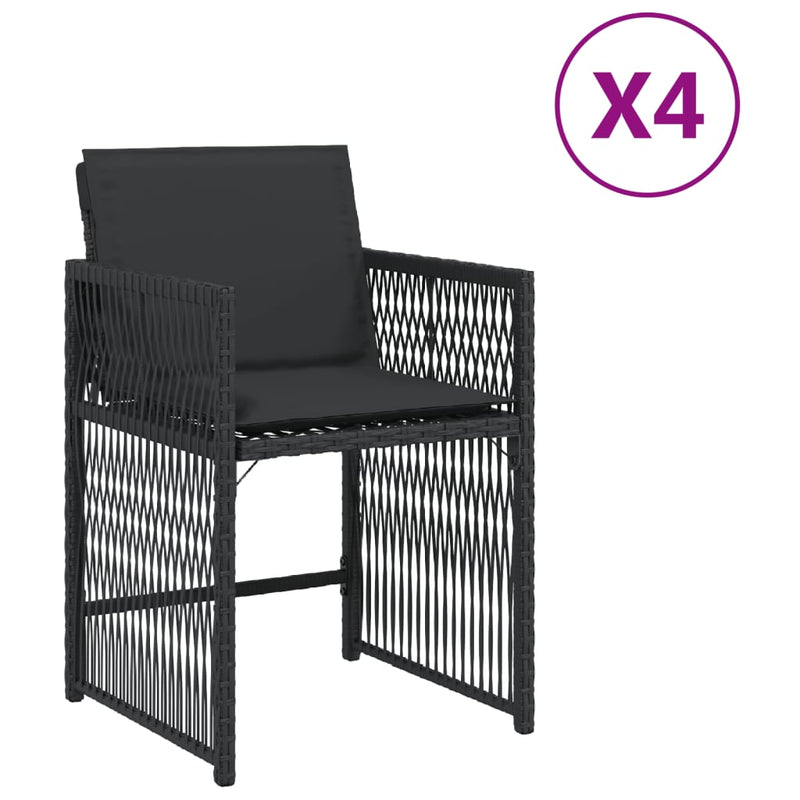 vidaXL 4 db fekete polyrattan kerti szék párnával