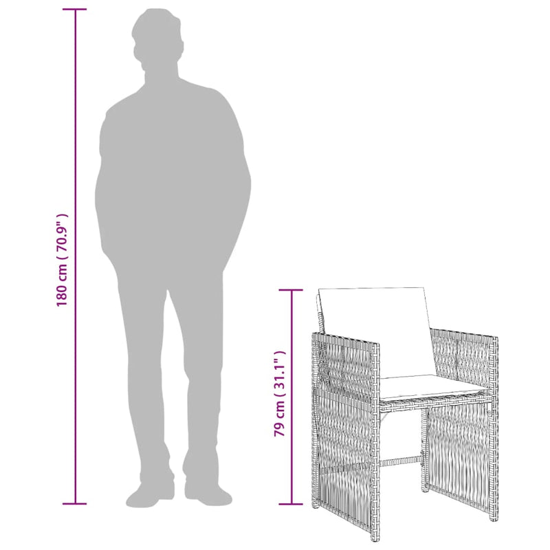 vidaXL 4 db fekete polyrattan kerti szék párnával