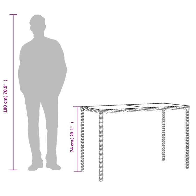 vidaXL fekete polyrattan üveglapos kerti asztal 115x54x74 cm