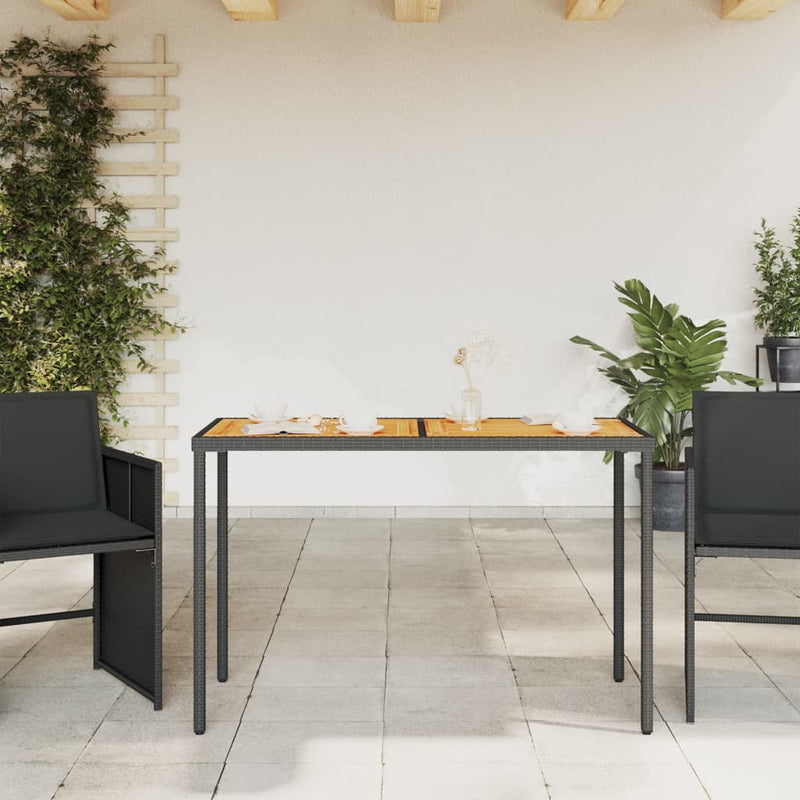 vidaXL fekete polyrattan akácfa lapos kerti asztal 115x54x74 cm