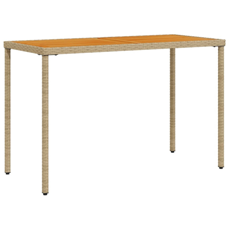 vidaXL bézs polyrattan akácfa lapos kerti asztal 115x54x74 cm