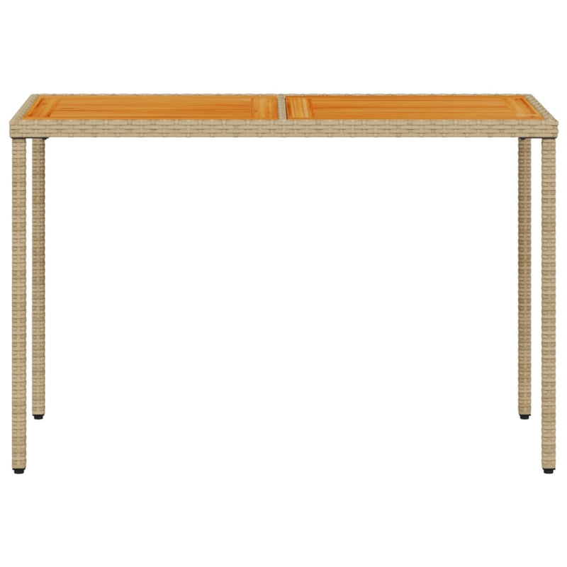 vidaXL bézs polyrattan akácfa lapos kerti asztal 115x54x74 cm