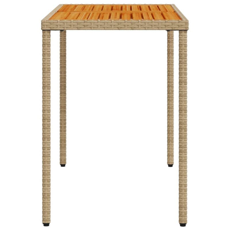 vidaXL bézs polyrattan akácfa lapos kerti asztal 115x54x74 cm