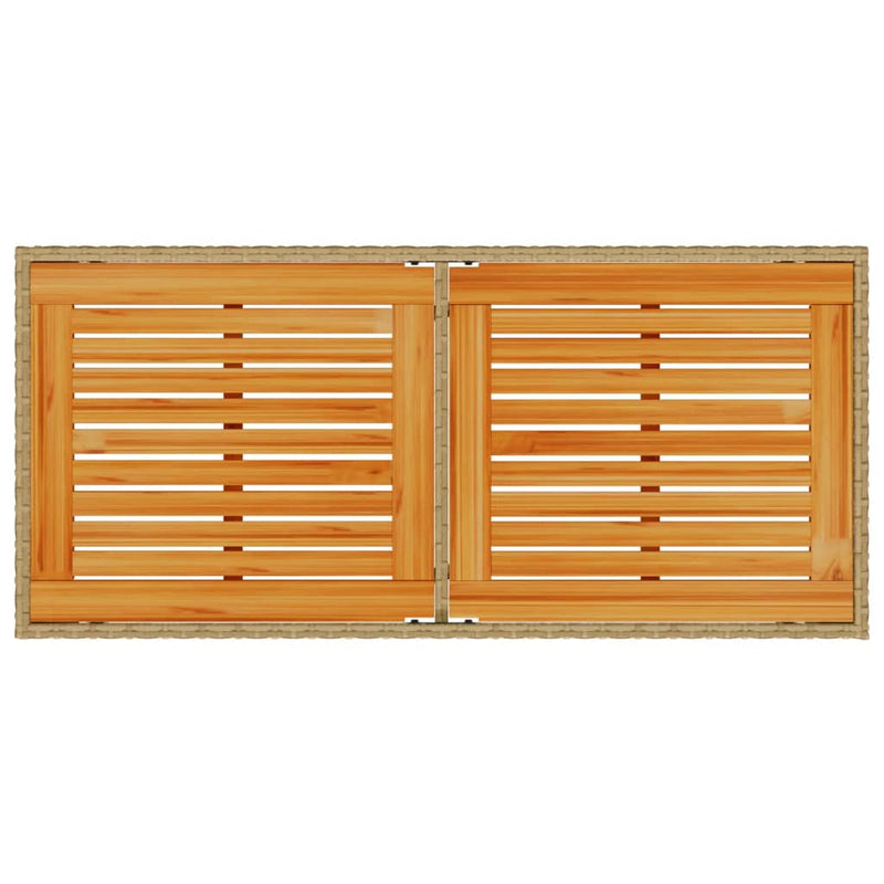 vidaXL bézs polyrattan akácfa lapos kerti asztal 115x54x74 cm