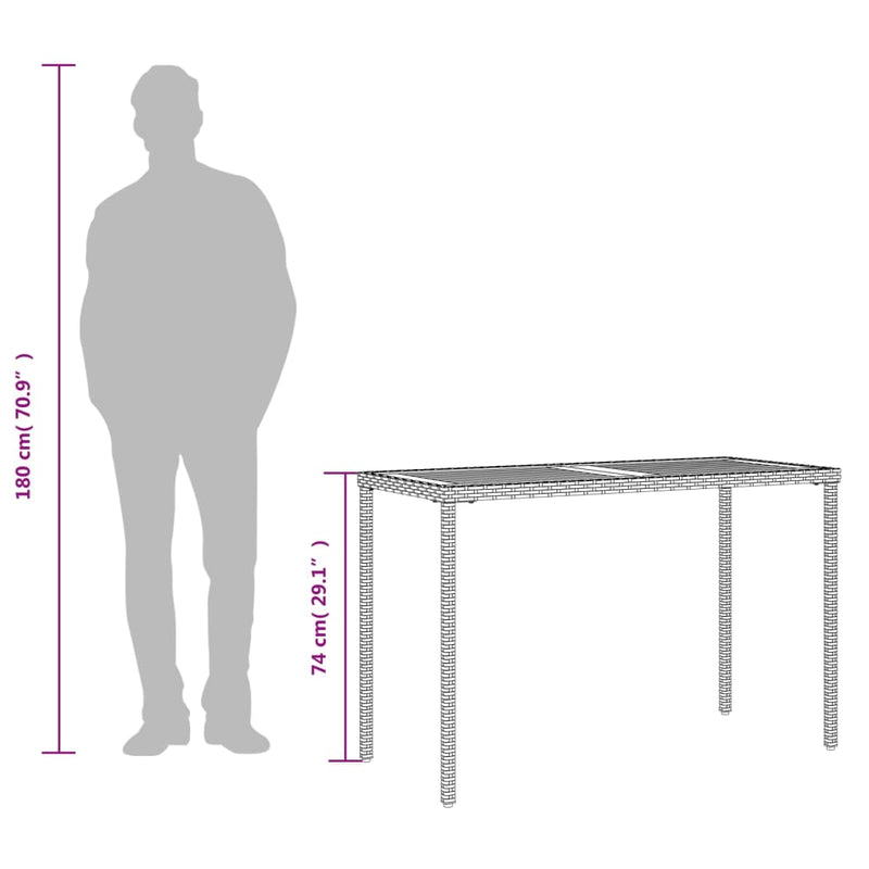 vidaXL bézs polyrattan akácfa lapos kerti asztal 115x54x74 cm