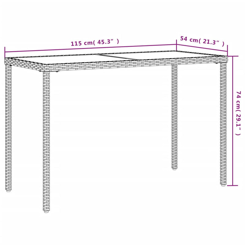 vidaXL szürke polyrattan üveglapos kerti asztal 115x54x74 cm