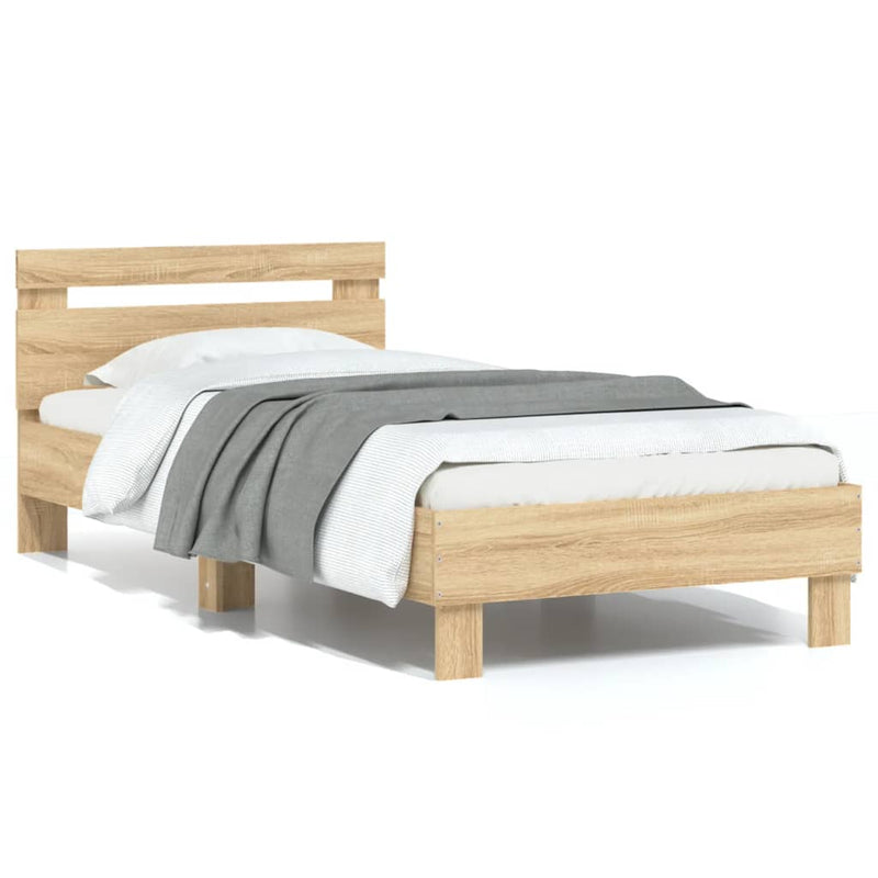 vidaXL sonoma tölgy színű fejtámlás ágykeret matrac nélkül 90 x 200 cm